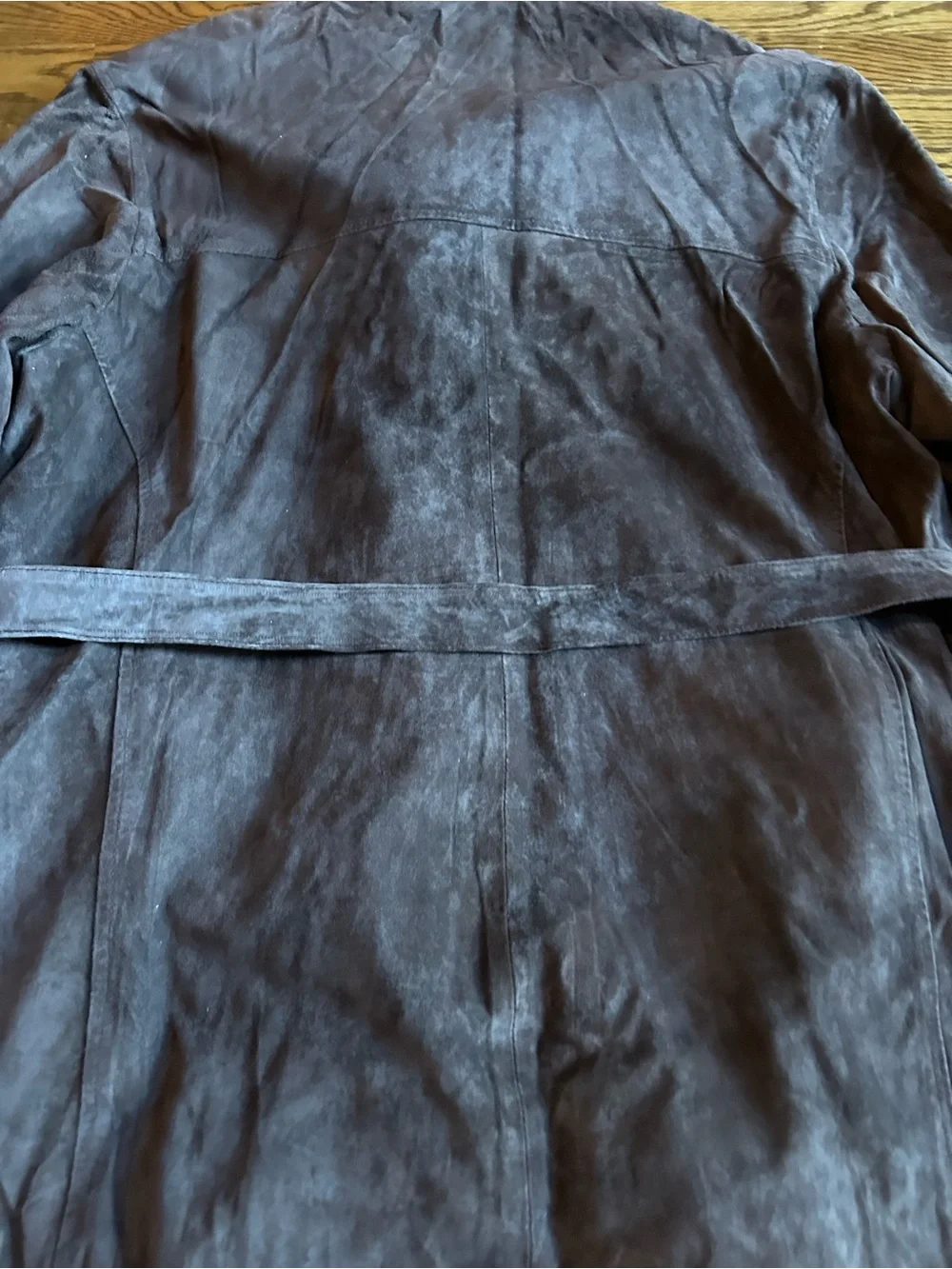 Modern Essentials Brown Genuine Suede Leather Trench Coat Women’s XL Belted - Picture 9 of 9